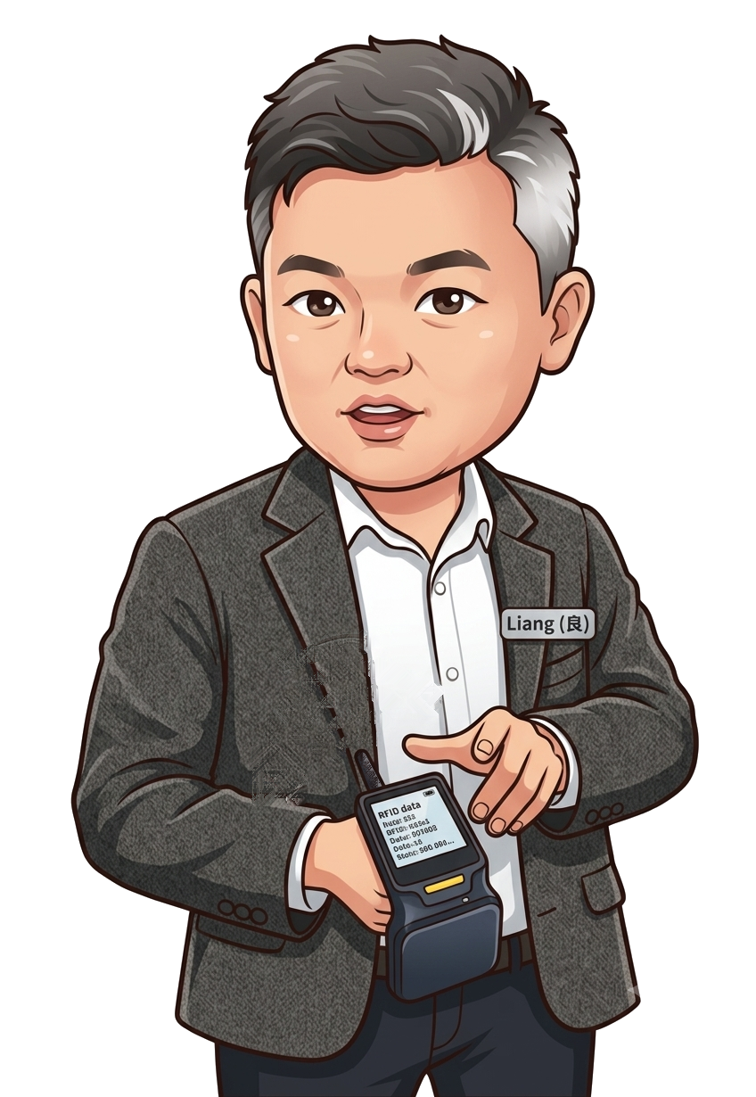 盤點員手持 RFID 手持機進行盤點掃描